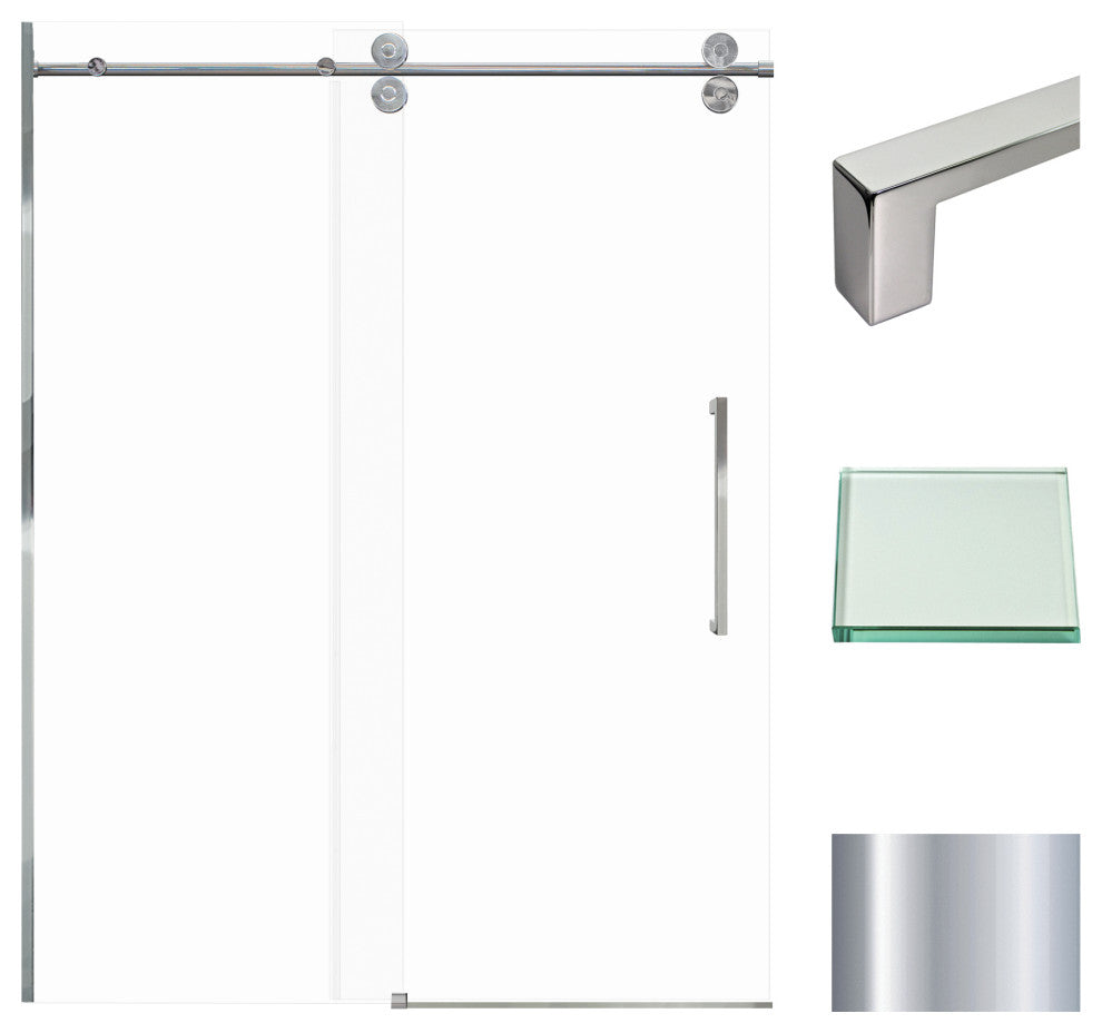 Teegan Sliding Shower Door, Fixed, Clear Glass, Chrome, Sabrina Handle