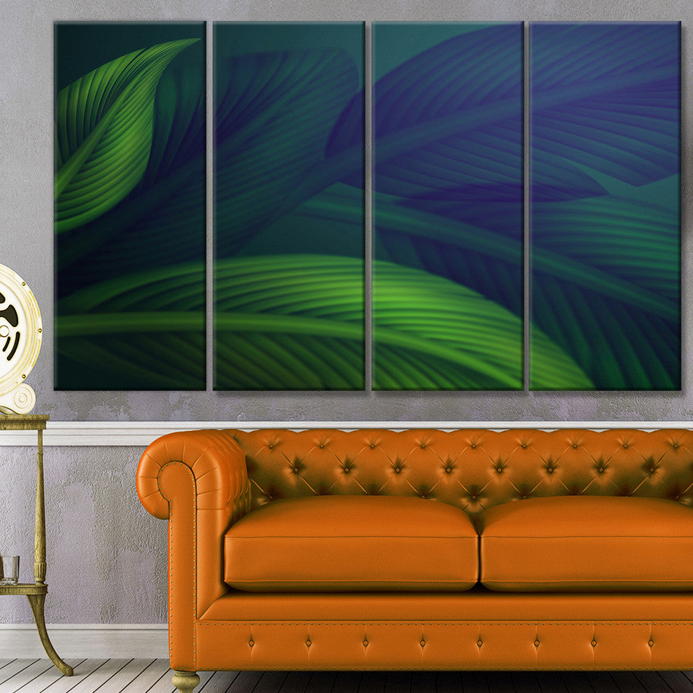 Tropic Jungle Leaves Background, Floral Canvas Art Print, 48"x28", 4 Panels