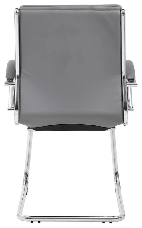 Elegant Office Chair, Chrome Plated Frame & Unique Channeled Mid Back, Gray