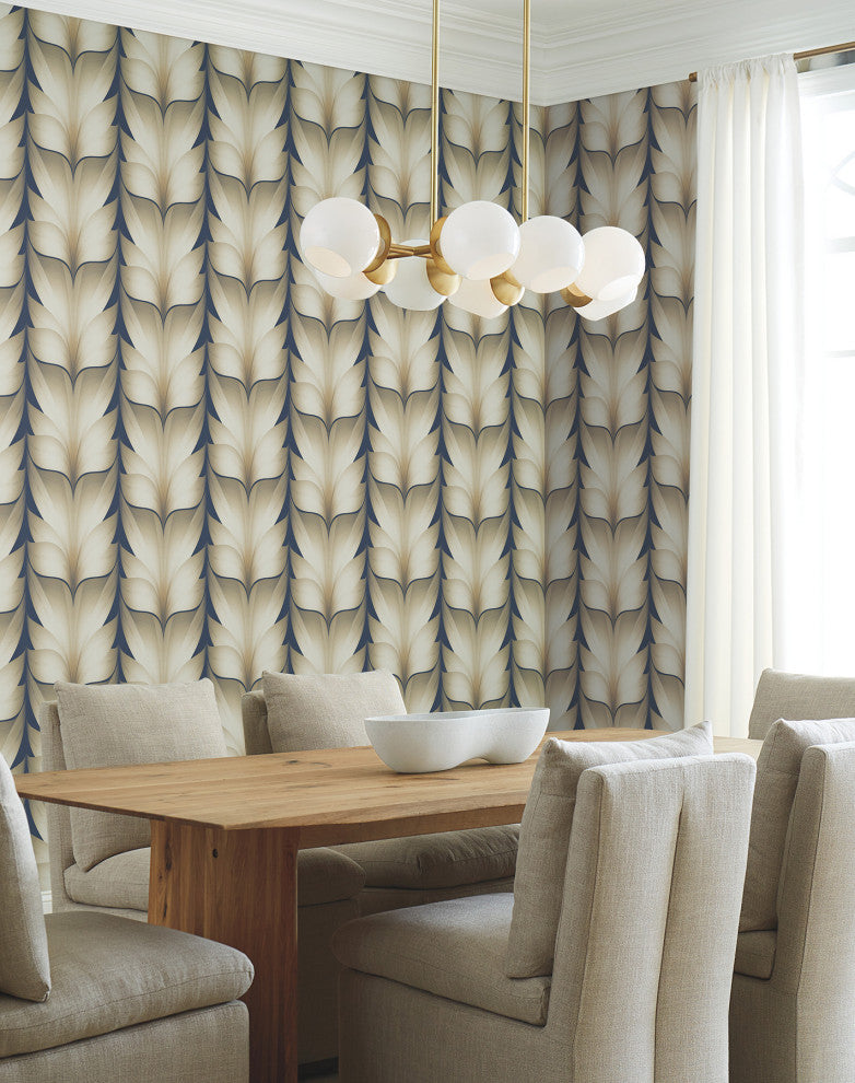 Navy Lotus Light Stripe Wallpaper