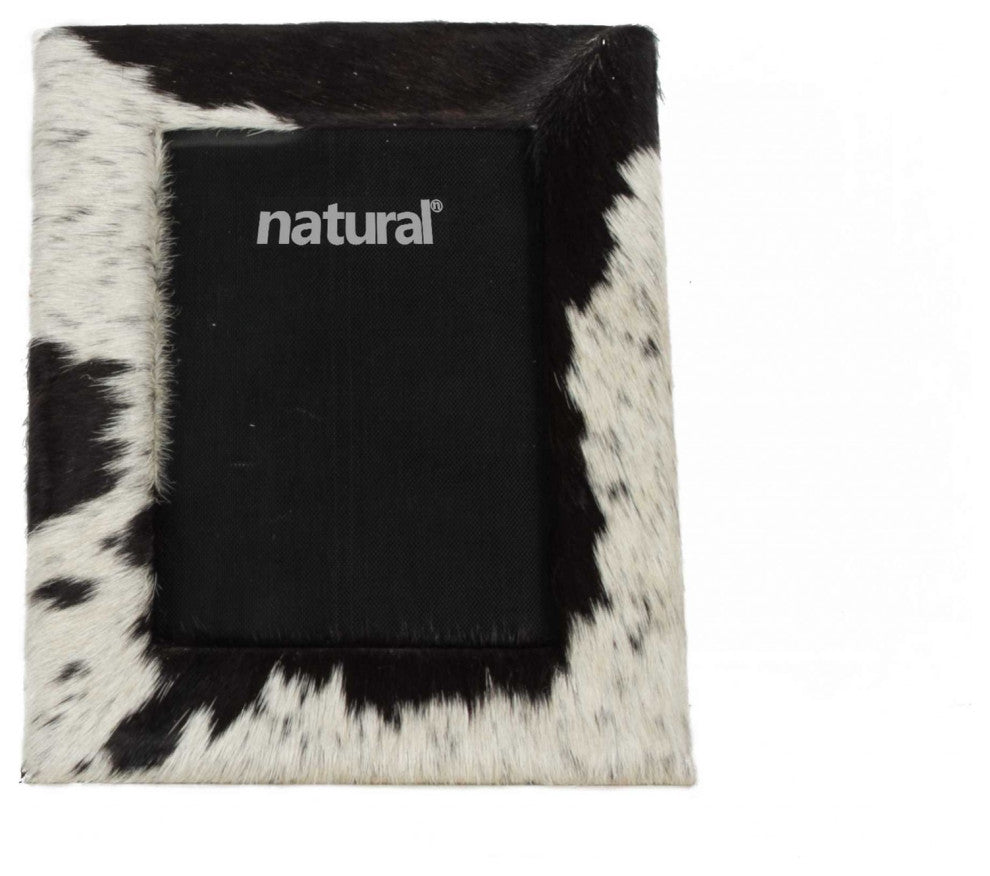 HomeRoots 5" x 7" Black and White Cowhide Picture Frame