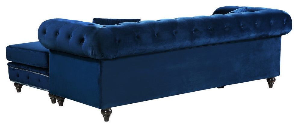 Sabrina Velvet 2-Piece Reversible Sectional, Navy