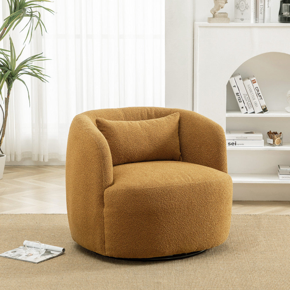 34" Wide Boucle Upholstered Swivel Armchair, Brown