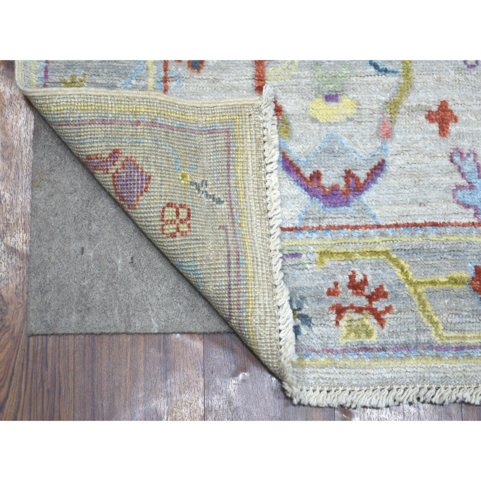 Silver Gray Pure Wool Hand Knotted Afghan Angora Ushak Runner Rug, 2'5"x9'8"