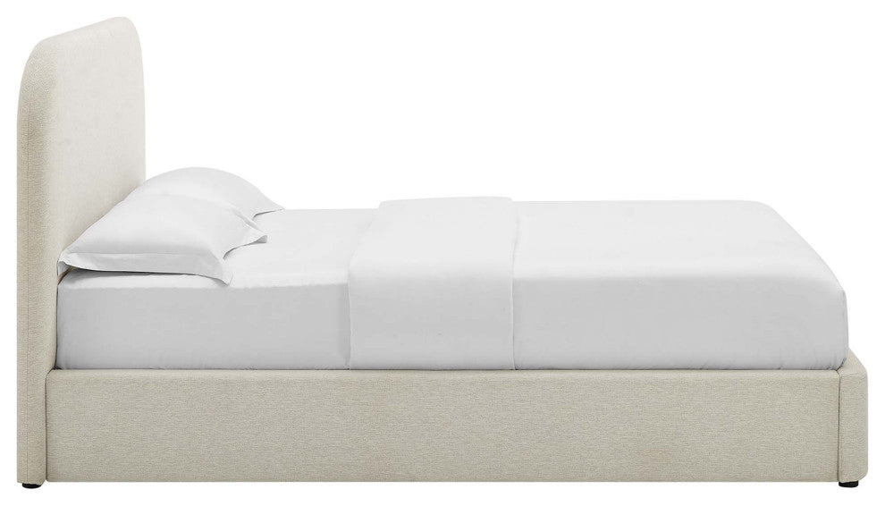 Keynote Upholstered Fabric Curved Full Platform Bed, Heathered Weave Ivory