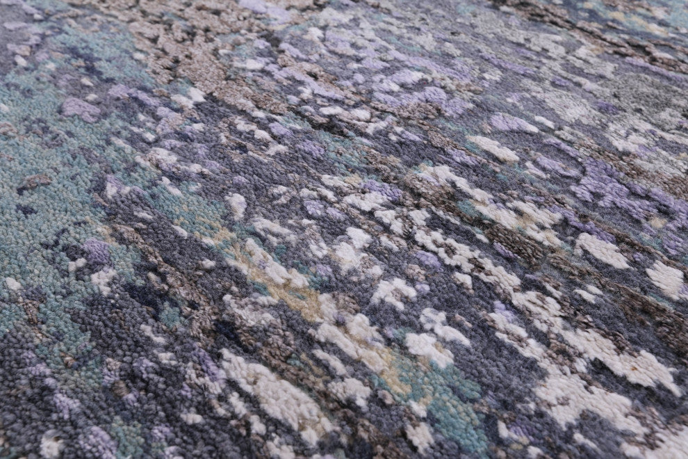 8' Round Wool and Silk Modern Hand-Knotted Rug Q7149