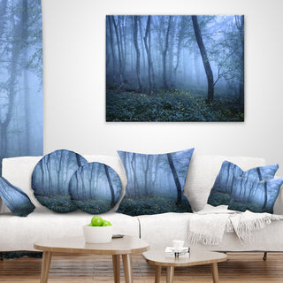 Trail Through Blue Fall Forest Landscape Photo Throw Pillow, 18"x18"