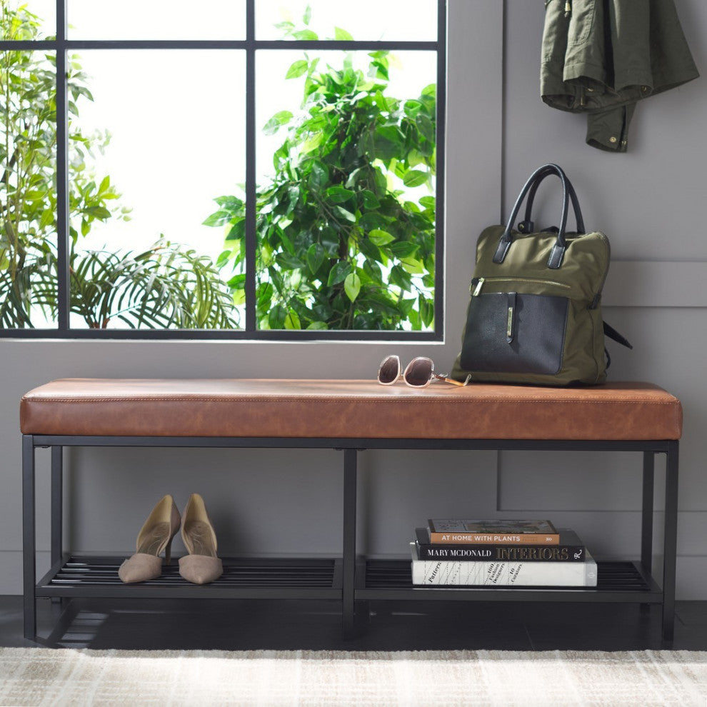 Safavieh Yomi 2 Rail Shelf Bench, Brown/Black