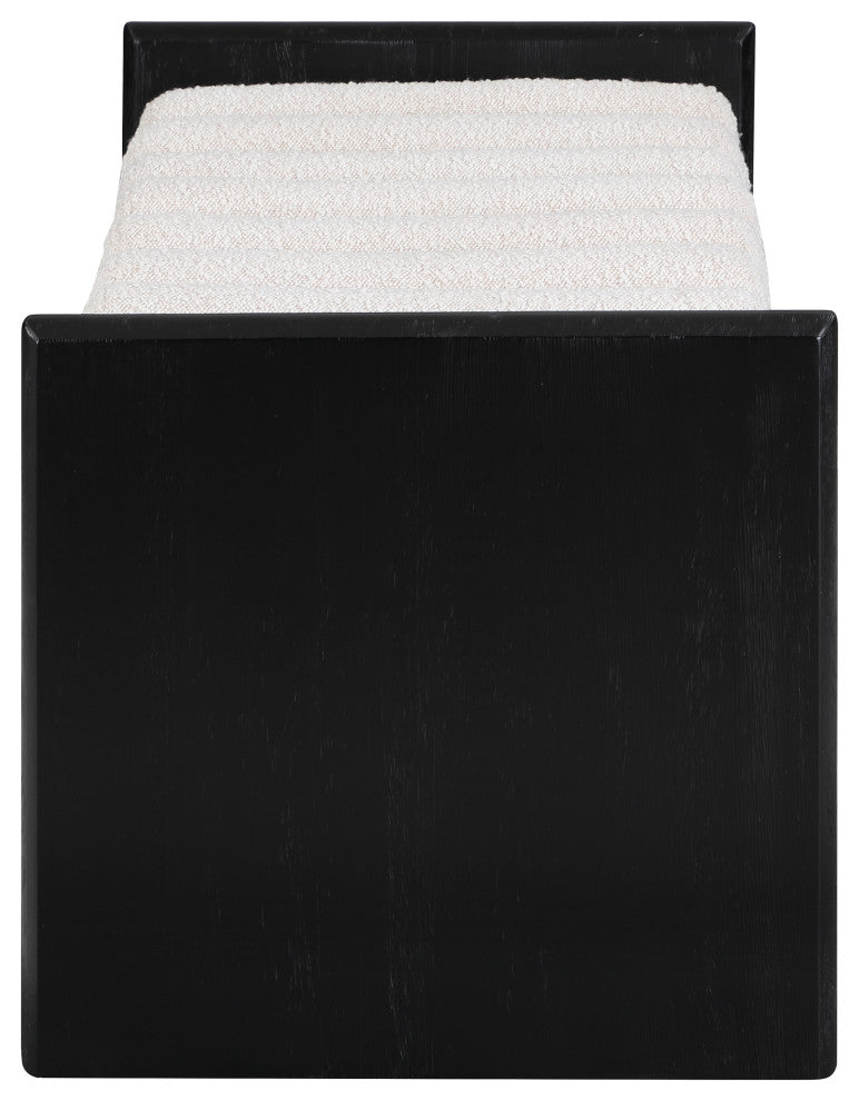 Waverly Boucle Fabric Upholstered Bench, Cream, 52" Wide, Black Finish