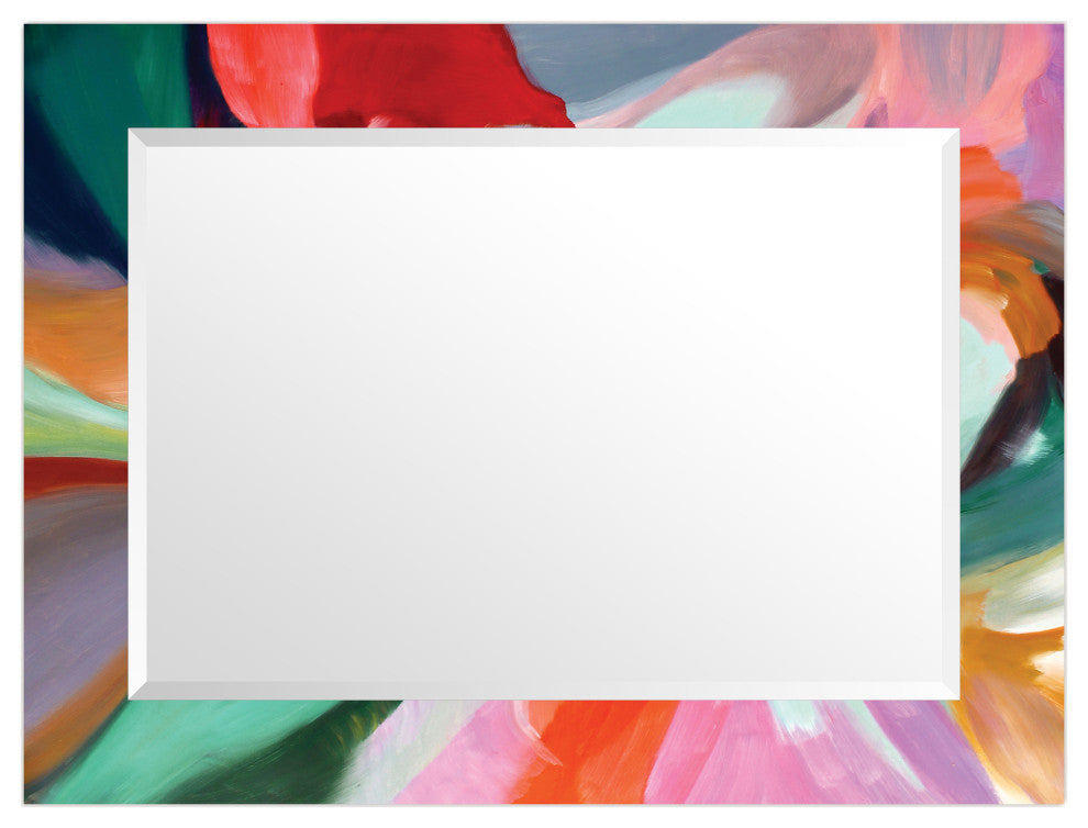 "Chaos" Beveled Mirror on Printed Abstarct Tempered Art Glass, 40x30"