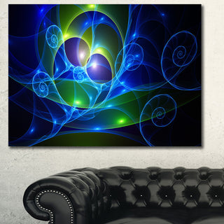 Blue Curly Spiral on Black, Abstract Wall Art Canvas, 40x30