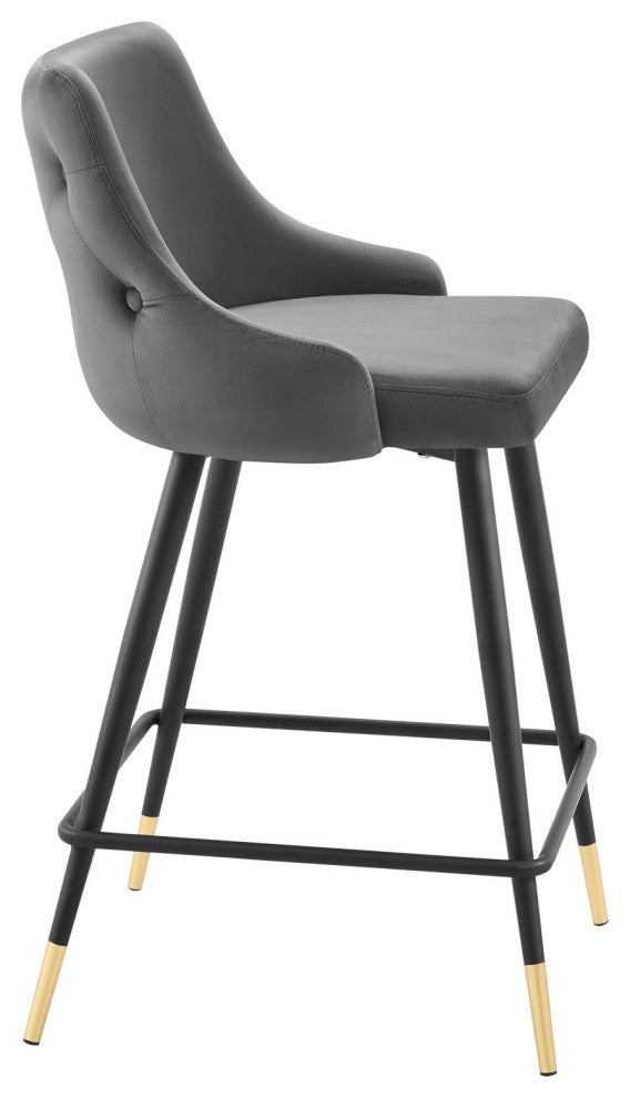Counter Stool Chair, Velvet, Gray, Modern, Bar Pub Cafe Bistro Restaurant