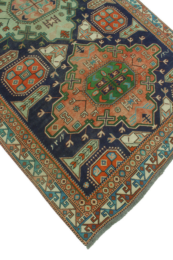 Semi-Antique Celica Rust/Navy Rug, 4'10x9'5