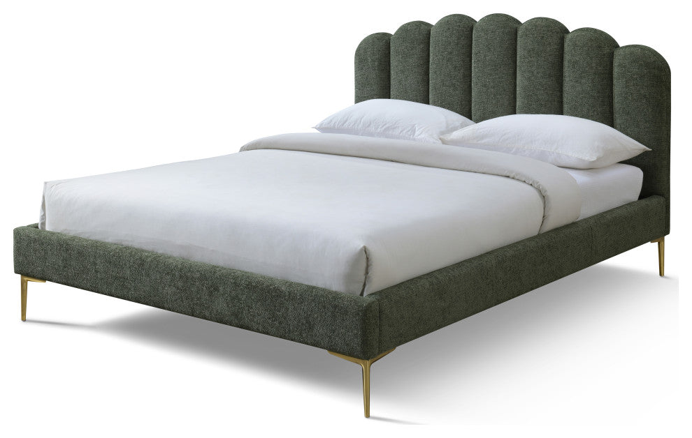 Omax Decor Bella Modern Fabric Upholstered Platform Bed, Forest Green, Queen