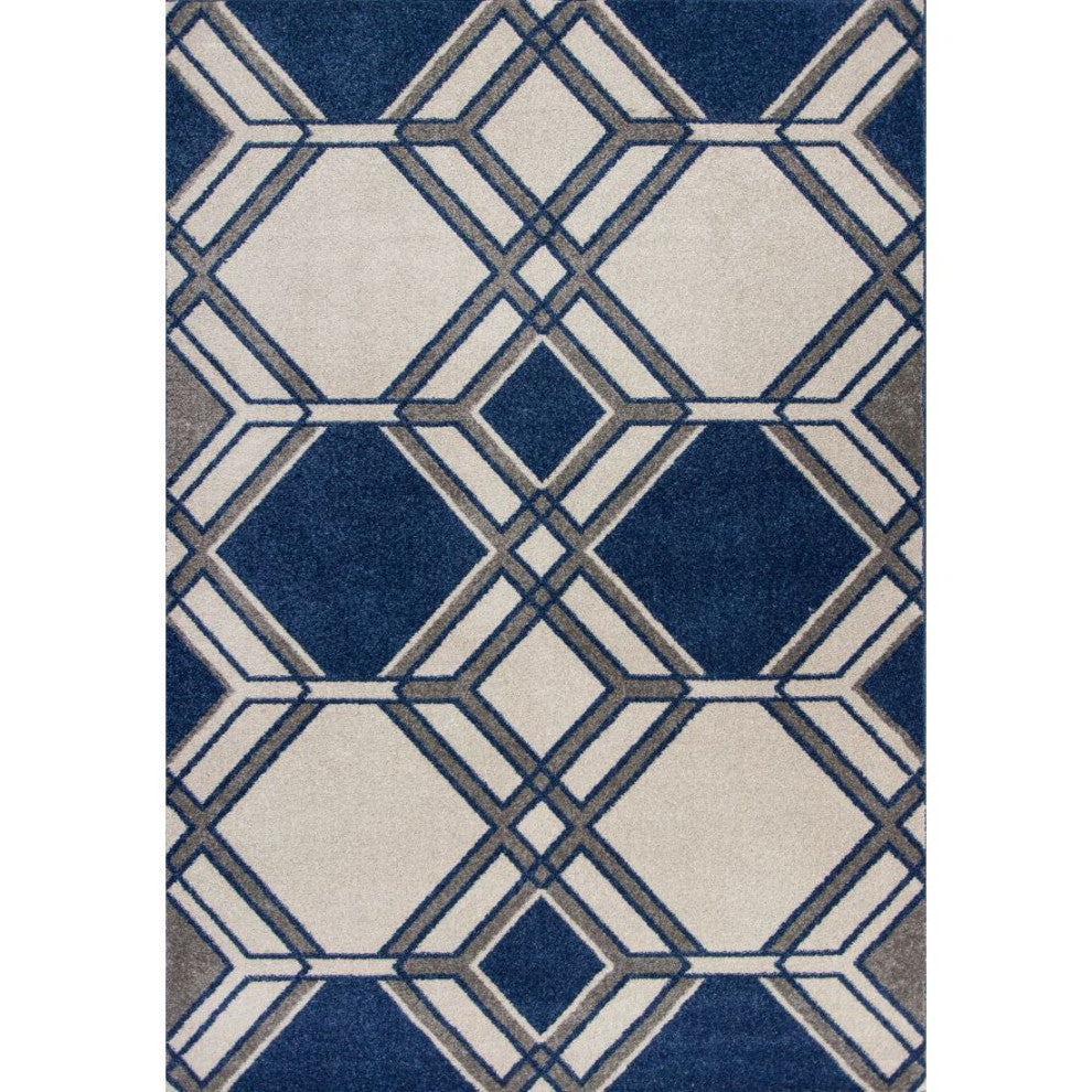 KAS Lucia 2768 Ivory/Denim Grant Area Rug, 5'3"x7'7"