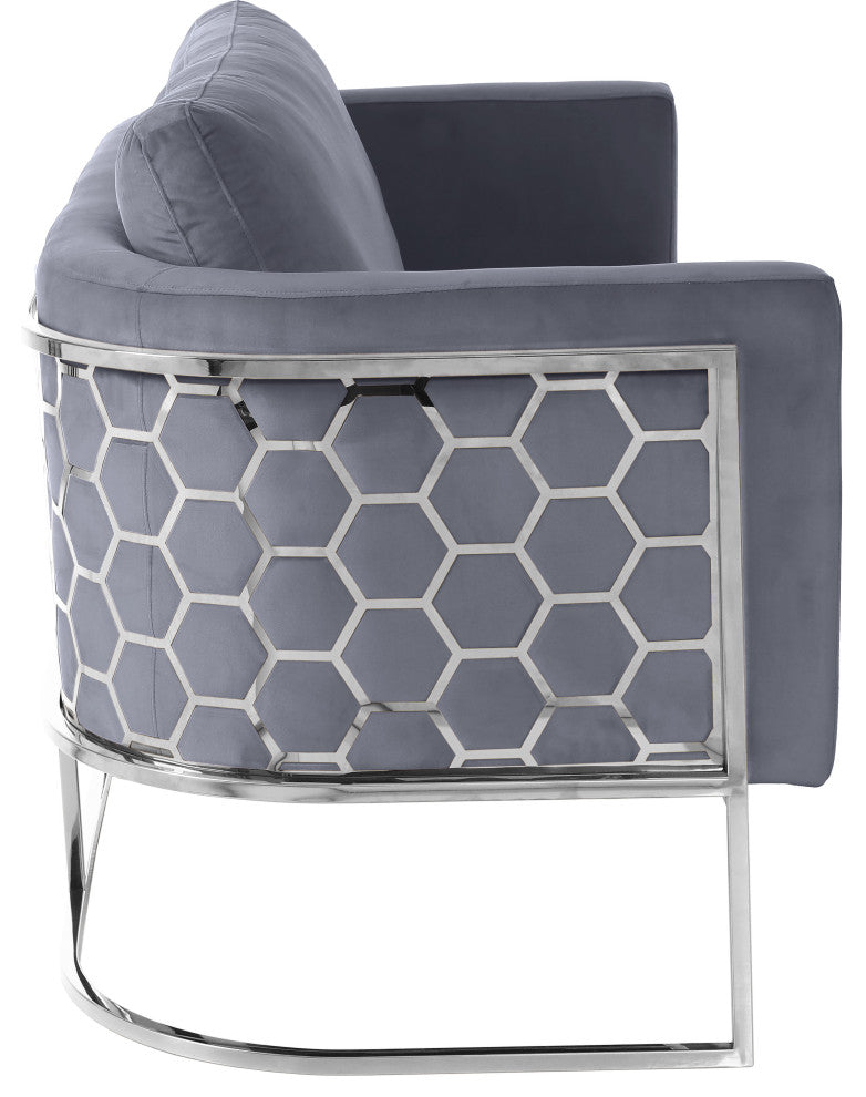 Casa Velvet Upholstered Sofa, Grey, Chrome Finish