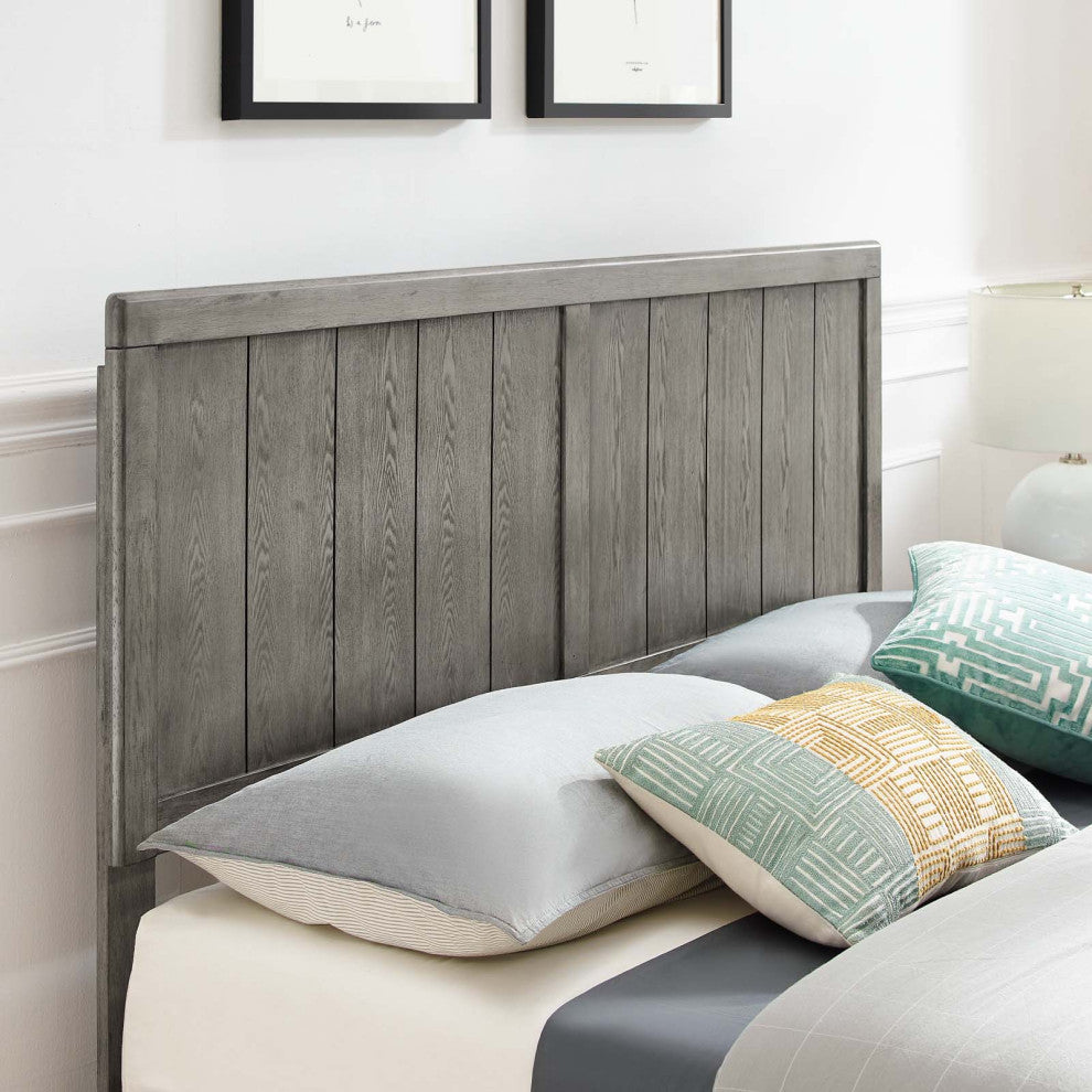 Platform Bed Frame, King Size, Wood, Gray, Modern Mid-Century, Bedroom