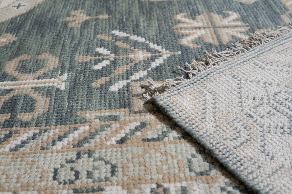 Hand Knotted Wool Green Traditional Oriental Khotan Rug, 8'x10'