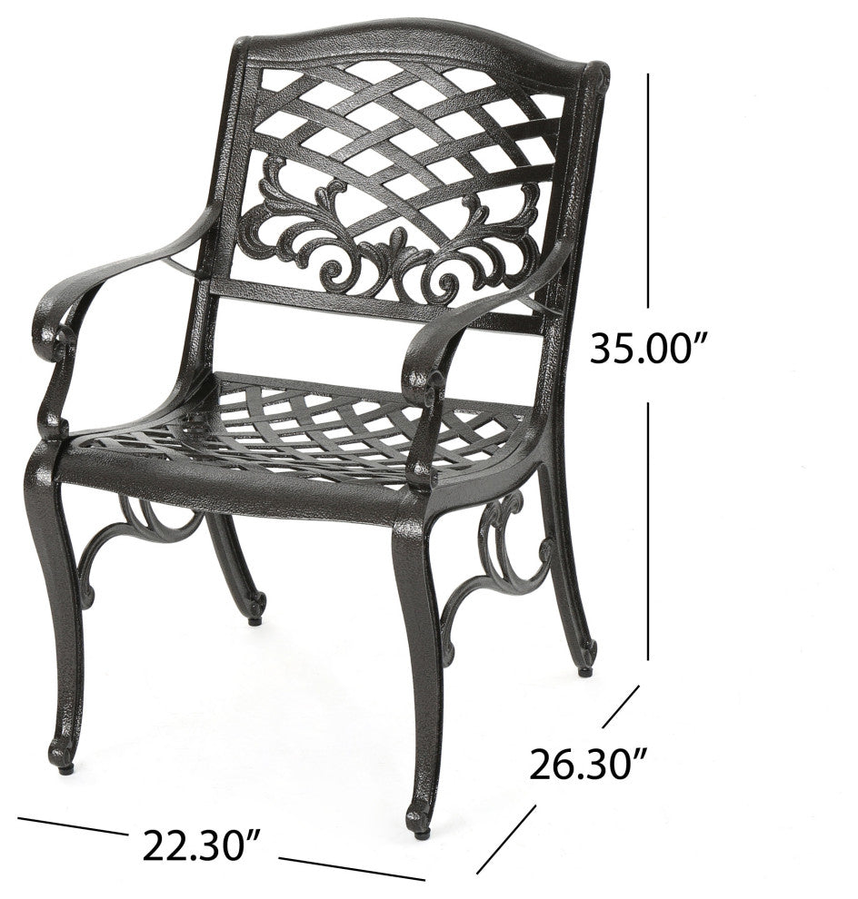 GDF Studio 7-Piece Clarisse Outdoor Finished Aluminum Dining Set, Hammered Bronze