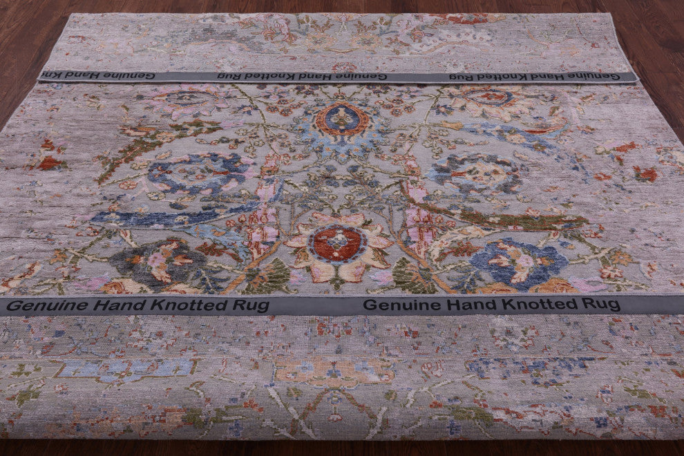 7' 11" X 9' 10" Persian Sickle Leaf Design Hand Knotted Wool & Silk Rug - Q15805