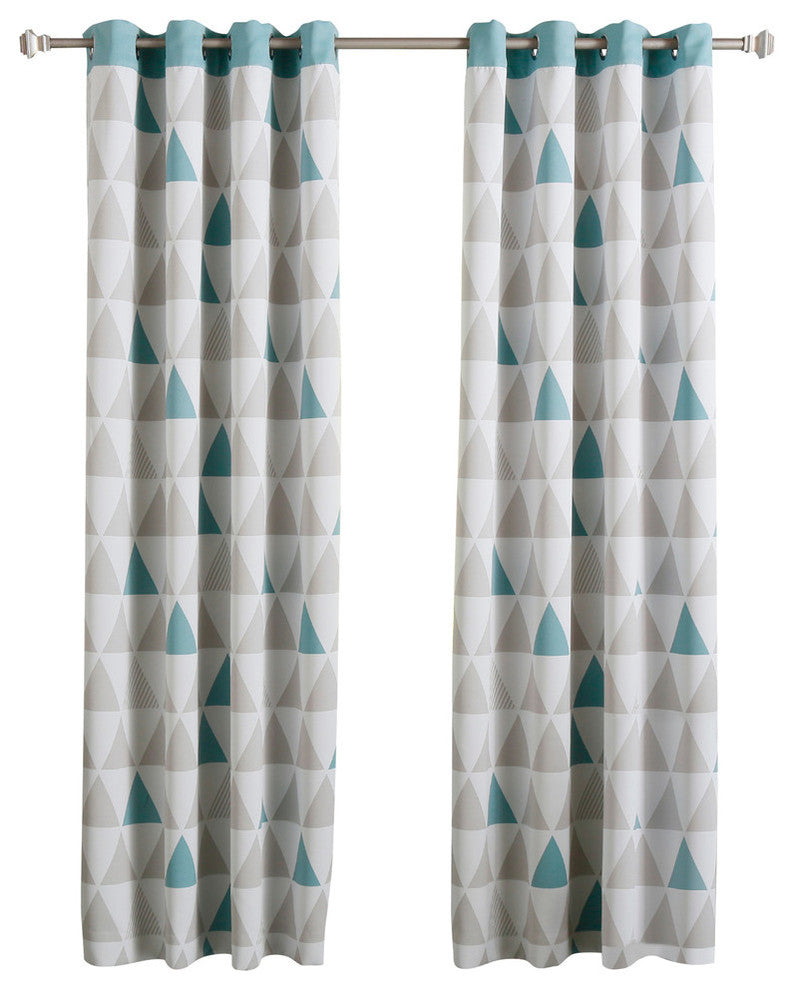 Mix Triangle Curtains With Stainless Steel Nickel Grom, Ocean, 84"