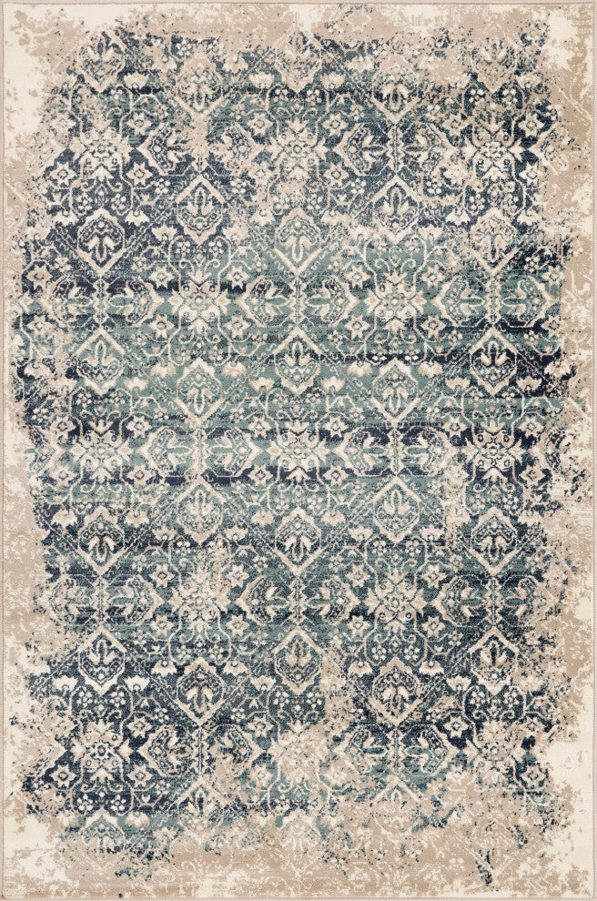 Heritage Anna Distressed Moroccan Area Rug, Ivory/Blue, 7'7 X10'10
