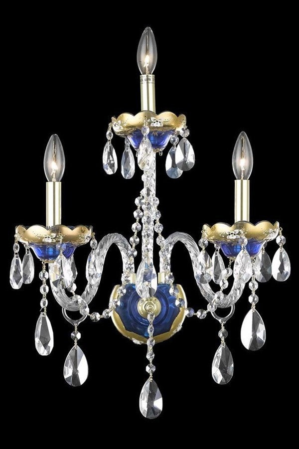 Elegant Alexandria Wall Sconce, Blue Finish With Royal Cut Crystal