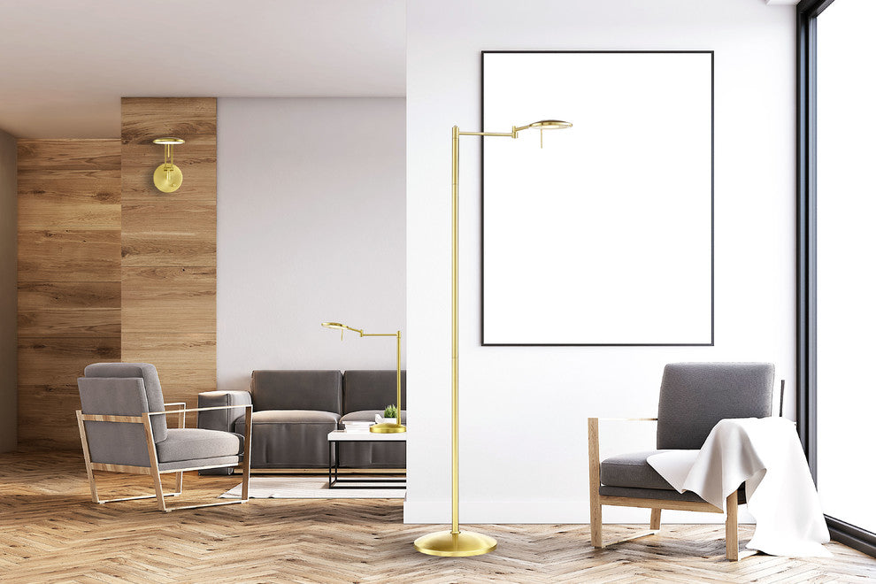 Dessau Turbo Swing Arm Floor Lamp, Satin Brass