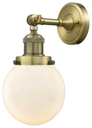 1-Light Beacon 6" Sconce, Antique Brass, Glass: Matte White Cased