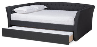 Delora Dark Grey Fabric Upholstered Full Size Daybed With Roll-Out Trundle Bed