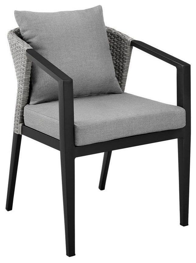 Aileen Outdoor Patio Dining Chairs in Aluminum and Wicker with Grey Cushions...