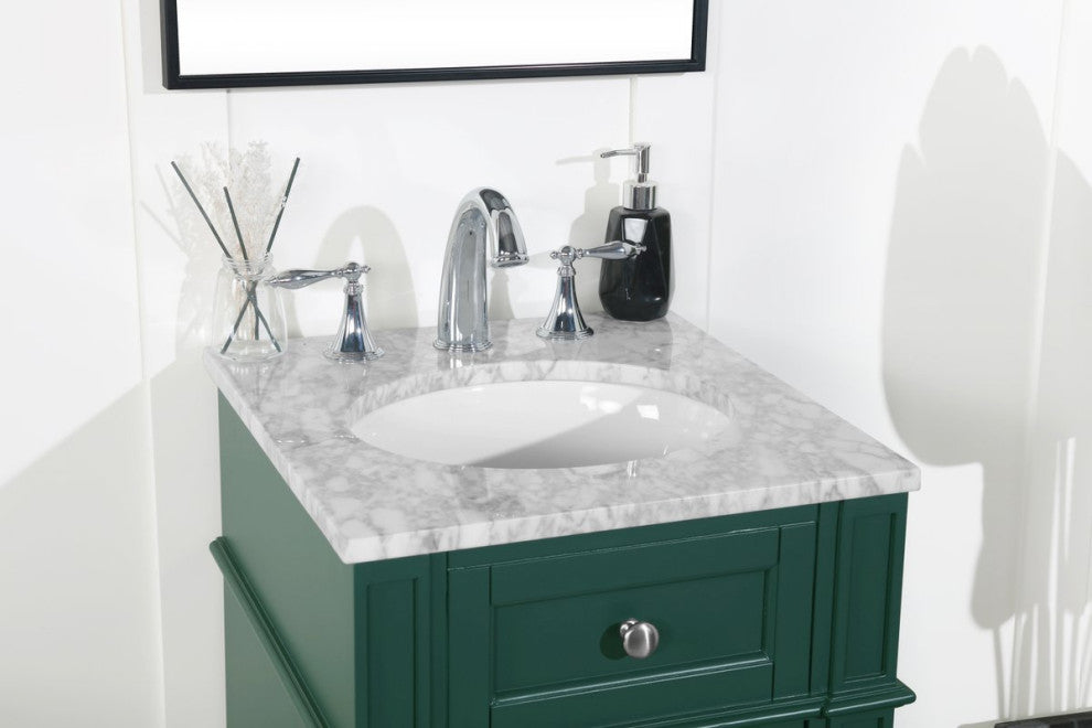 Home Living Vanity with Carrara White Marble Countertop, Green, 18", Single Sink