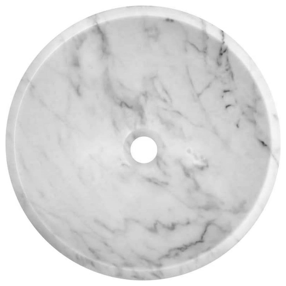 Novatto Carrara White Marble Vessel Sink and Drain, Matte Black