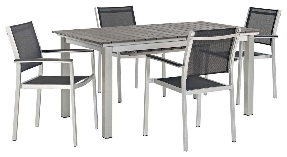 Silver Black Shore 5 Piece Outdoor Patio Aluminum Outdoor Dining Set