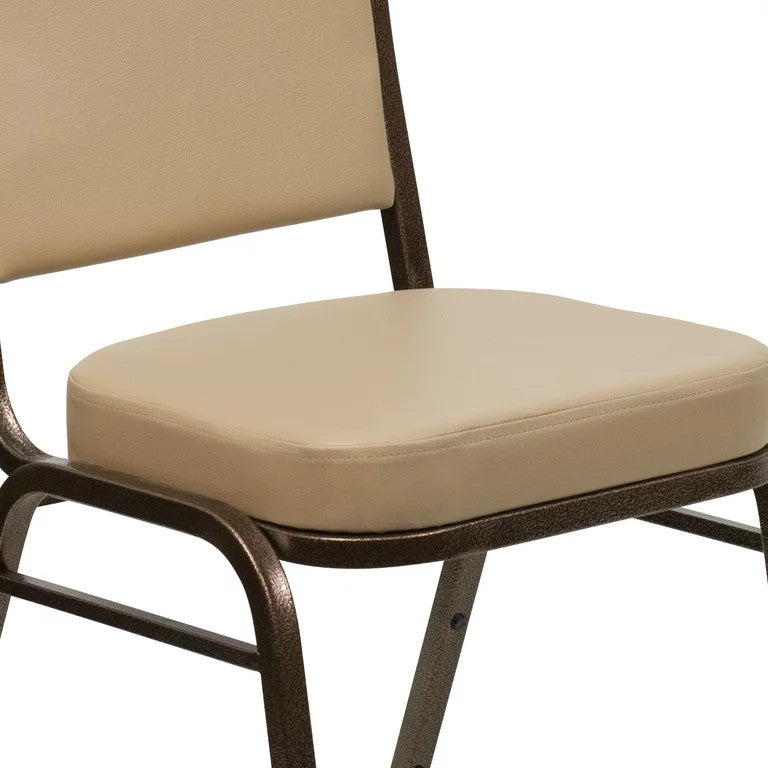 4 Pack Dining Chair, Cushion Seat & Back, Tan Vinyl/Silver Vein