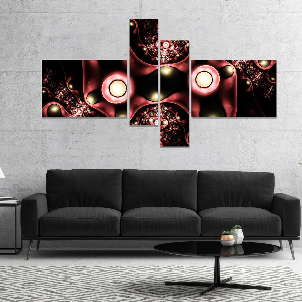 3D Surreal Brown Illustration, Floral Canvas Art Print, 60"x32", 4 panels