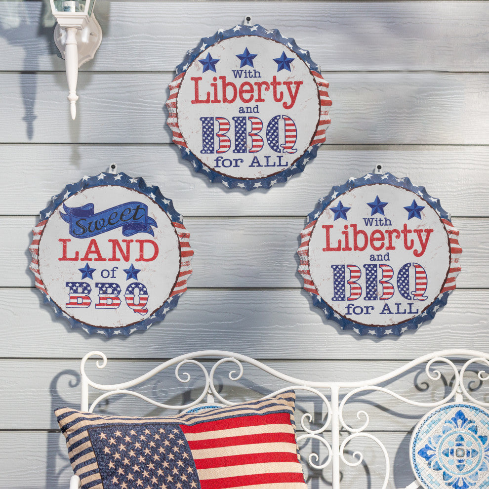 Set of 3, 16.5"Americana BBQ Bottle Tops