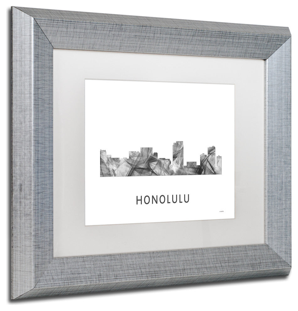 'Honolulu Hawaii Skyline' Framed Art, Silver Frame, White Matte, 14x11
