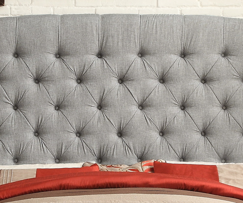 Felisa Tufted With Wings Upholstery Headboard, Queen, Gray