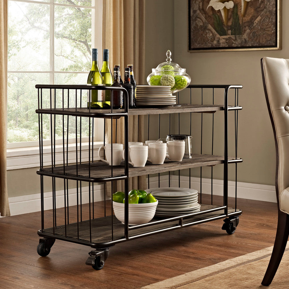 Modern Urban Contemporary Rack Stand With Casters, Brown Wood Steel