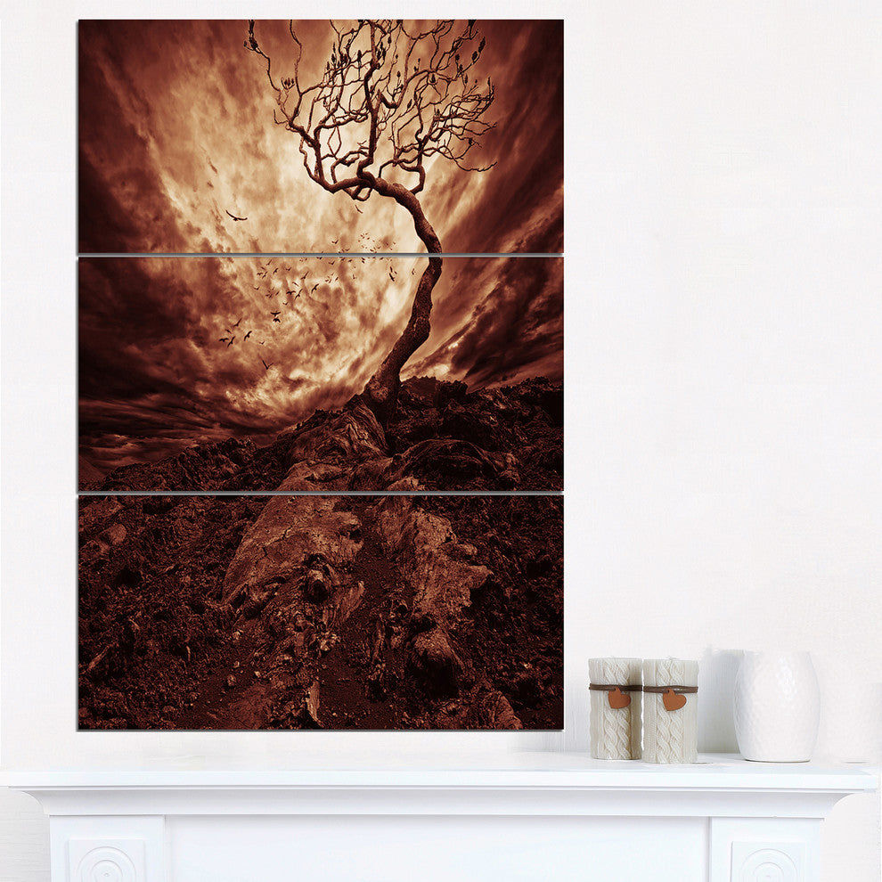 "Dramatic White Sun Over Lone Tree" Metal Landscape, 3 Panels, 28"x36"