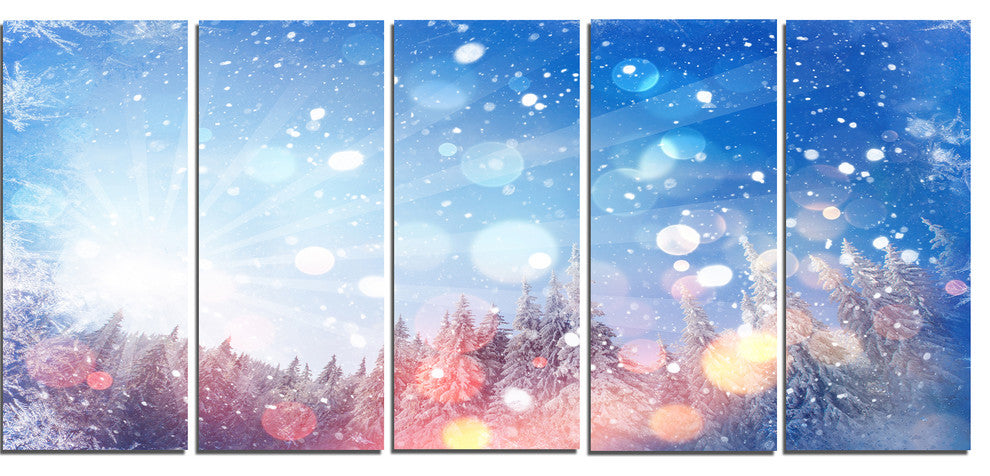 Winter Trees Snowbound, Landscape Canvas Art Print, 60"x28", 5 Panels