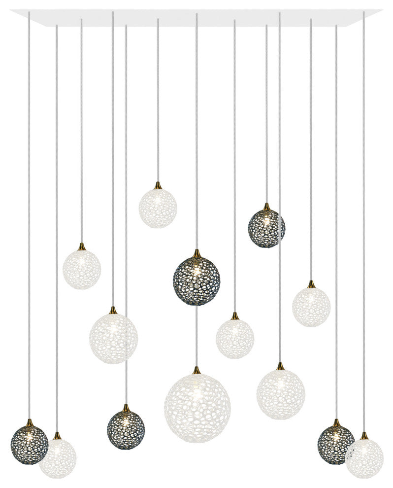 Napa 14 Pendants Blown Glass Chandelier, White, 48", Clear/Gray Glass