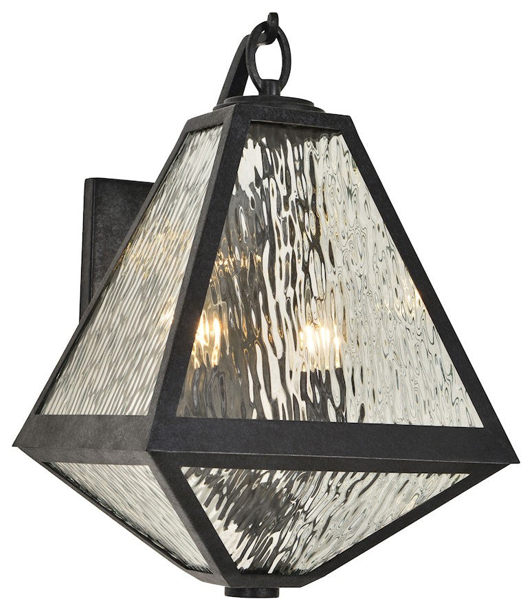 Glacier 2 Light Outdoor Wall Mount in Black Charcoal with Water Glass