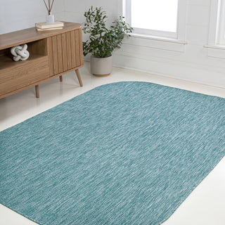 Miles Modern Minimalist Radius Corner Solid Indoor/Outdoor Shaped Area Rug