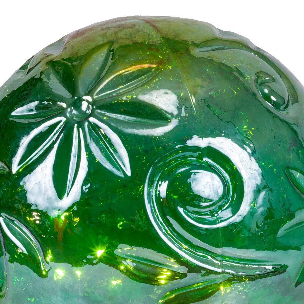 Alpine Green Glass Globe Decor With LED Light, 13" Tall