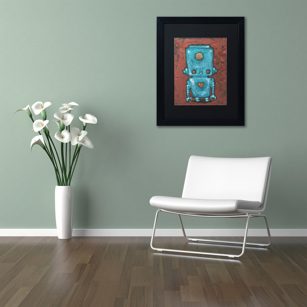 ''Wee-Bot-Blue'' Matted Framed Art, Black Frame, Black Matte, 14x11
