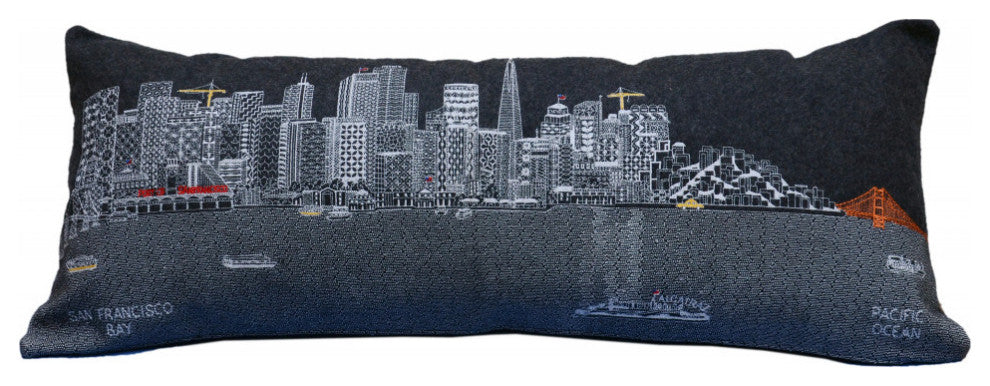 35" Black San Francisco Nighttime Skyline Lumbar Decorative Pillow