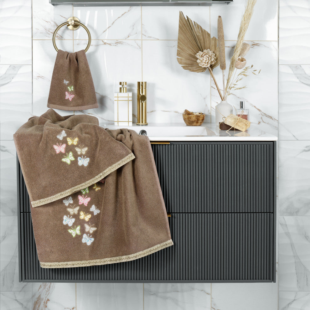 Linum Home Textiles 100% Turkish Cotton MARIPOSA 4PC Embellished Towel Set