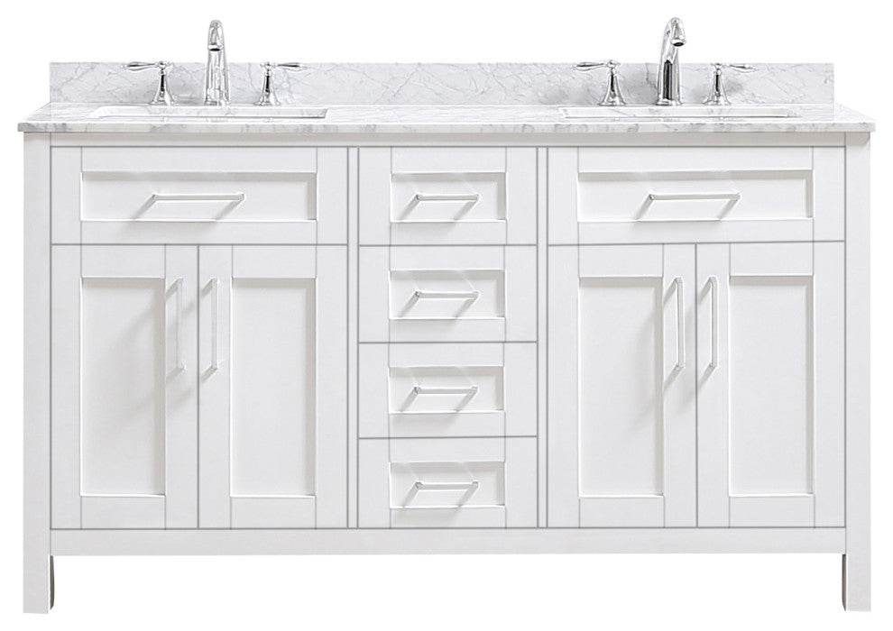 OVE Decors Tahoe Vanity, White With Carrara Marble Top, 60"